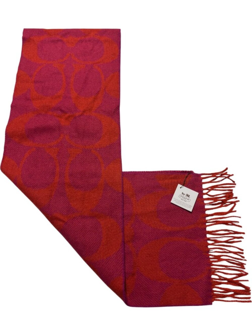 🩷 Coach Signature Twill Muffler Wool Cashmere Blend Scarf Pink Scarlet NWT $98